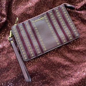 Michael Kors suede leather grommet clutch